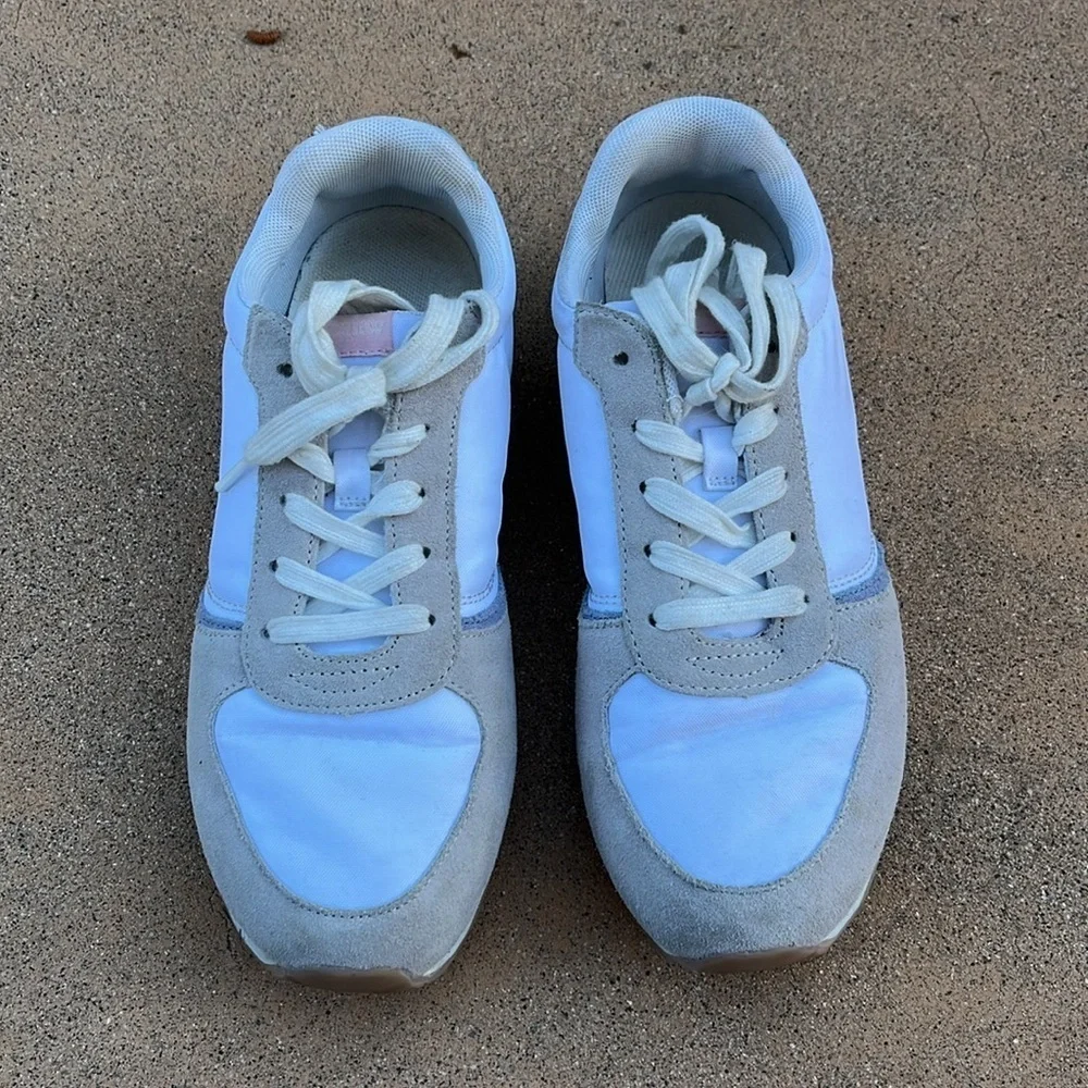 J Crew City Sneaker Spring Trainer white navy pink Women’s Size 7.5 Travel Laces - Picture 3 of 11